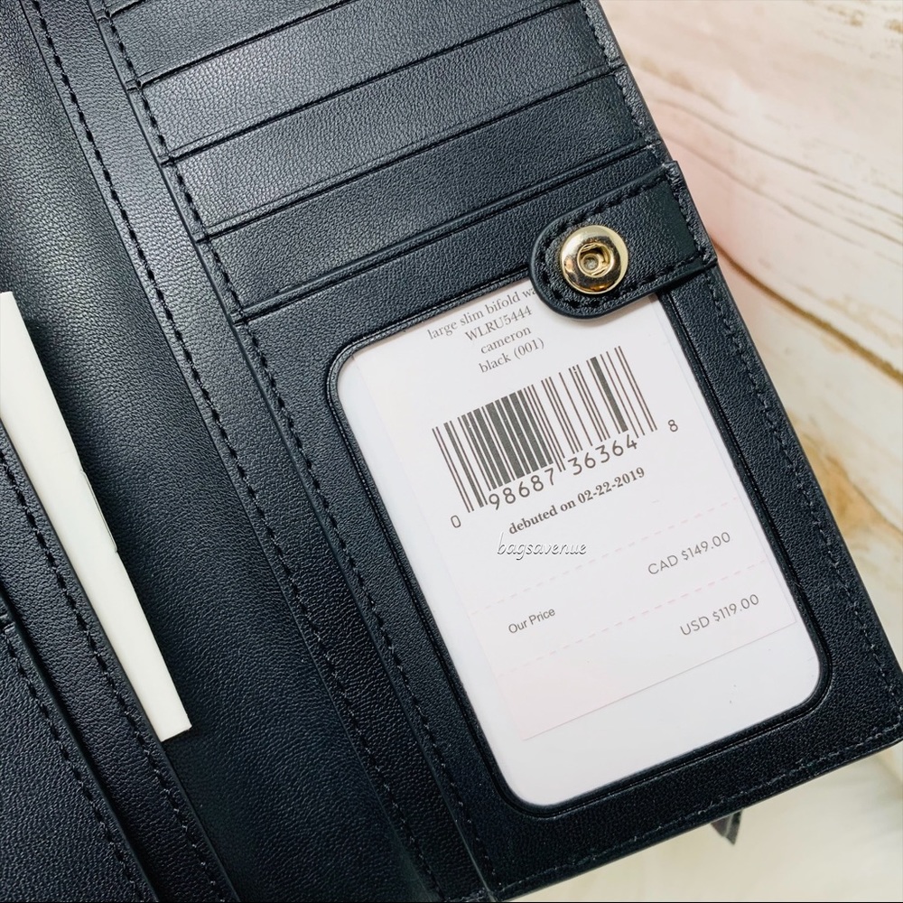 Large slim bifold wallet Cameron black NWT leather - Picture 5 of 6